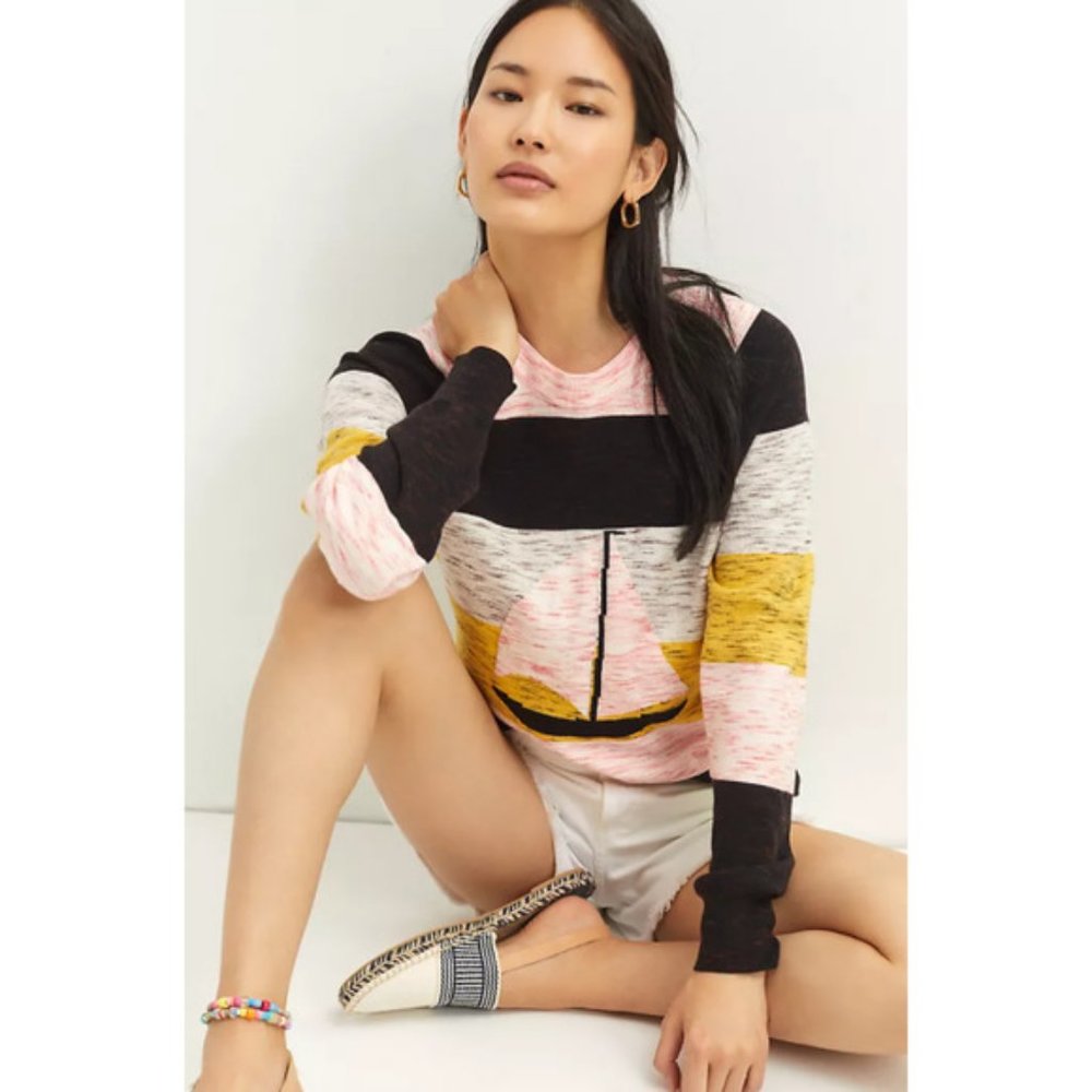 ANTHROPOLOGIE Pink Striped Sailboat Sweater
